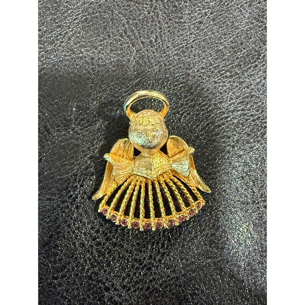 Gold Tone Angel Brooch Pin‎ Rhinestone Wings Halo Vintage Jewelry Accessory